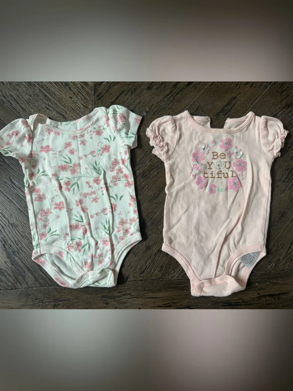Baby Starters Pink & White Floral Puff-Sleeve One-Pieces - Set of 2